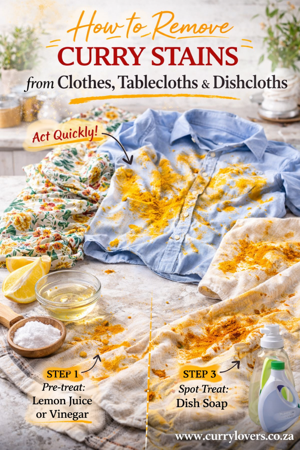 How to Remove Curry Stains from Clothes, Tablecloths & Dishcloths